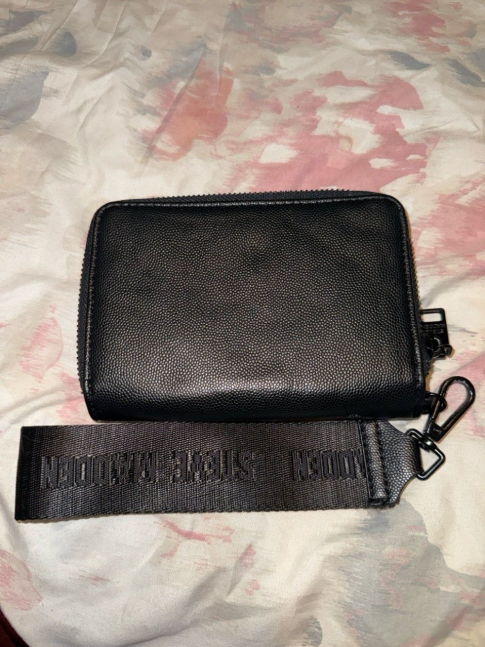 Steve Madden Black Pebbled Zip-Around Wristlet Wallet with Branded Strap - Picture 3 of 3
